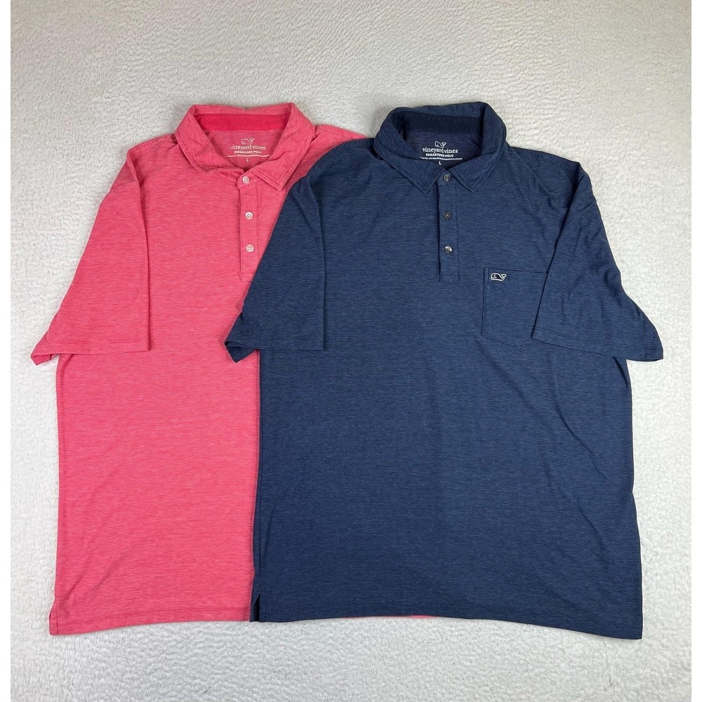 Vineyard Vines Edgartown Polo Shirts LOT OF 2 Mens Large Blue Pink Stripe